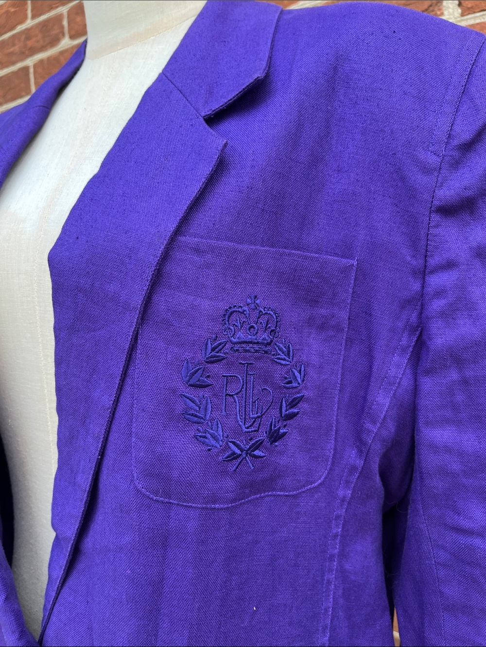 Lauren Ralph Lauren Bright Purple Linen Logo Crest Blazer - Picture 2 of 6